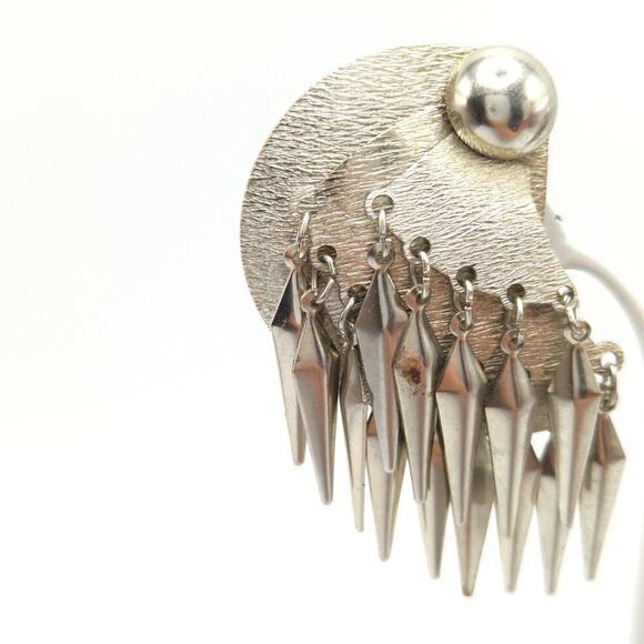 Vintage Southwestern Style Silver Tone Tassel Clip Earrings, 2 Inches - Picture 3 of 10